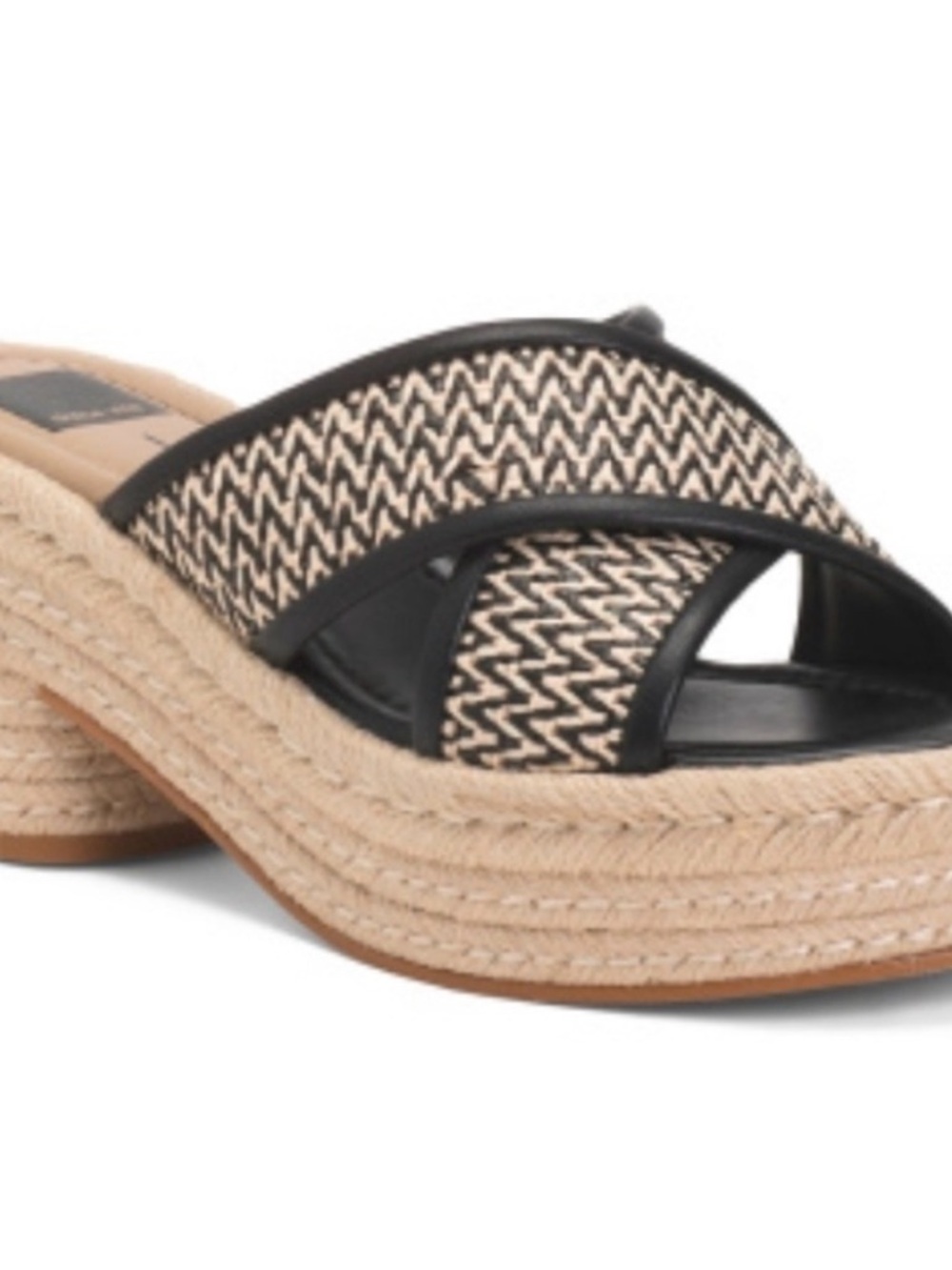 Dolce Vita Black and Natural Woven Platform Espadrille Slide